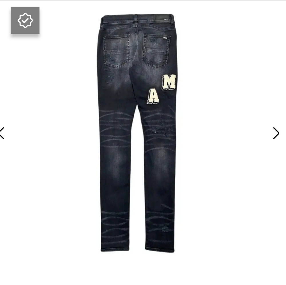 NWT black distressed monogram patch logo jeans in aged black Size 29 - Picture 2 of 7